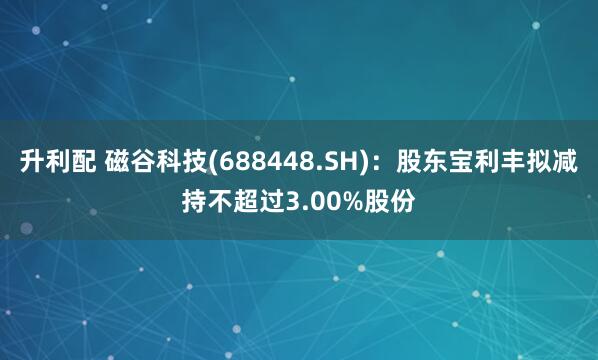 升利配 磁谷科技(688448.SH)：股东宝利丰拟减持不超过3.00%股份