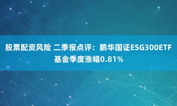 股票配资风险 二季报点评：鹏华国证ESG300ETF基金季度涨幅0.81%